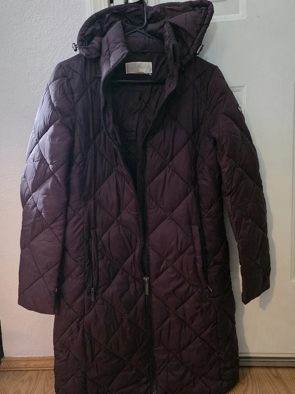 Michael Kors Small  Hooded Quilted Long Puffer Coat - Plum